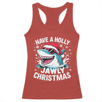 Funny Xmas Shark Racerback Tank Top Have A Holly Jawly Christmas Santa Hat - Wonder Print Shop
