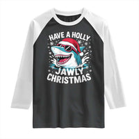 Funny Xmas Shark Raglan Shirt Have A Holly Jawly Christmas Santa Hat - Wonder Print Shop
