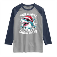 Funny Xmas Shark Raglan Shirt Have A Holly Jawly Christmas Santa Hat - Wonder Print Shop