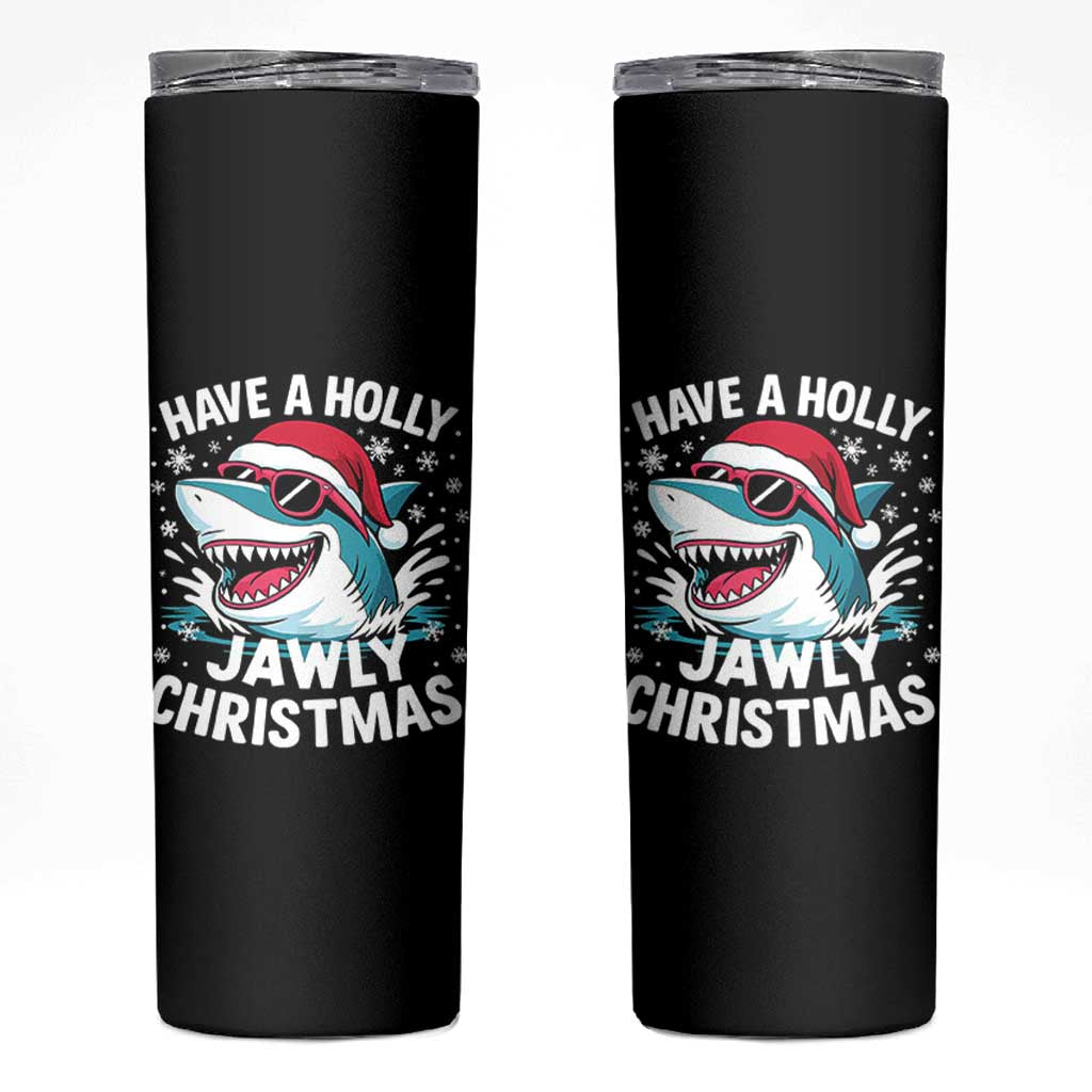 Funny Xmas Shark Skinny Tumbler Have A Holly Jawly Christmas Santa Hat - Wonder Print Shop