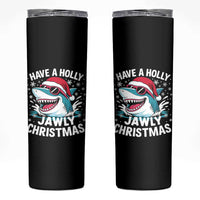 Funny Xmas Shark Skinny Tumbler Have A Holly Jawly Christmas Santa Hat - Wonder Print Shop