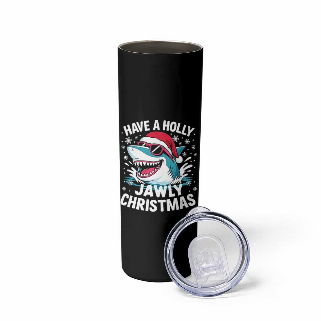 Funny Xmas Shark Skinny Tumbler Have A Holly Jawly Christmas Santa Hat - Wonder Print Shop