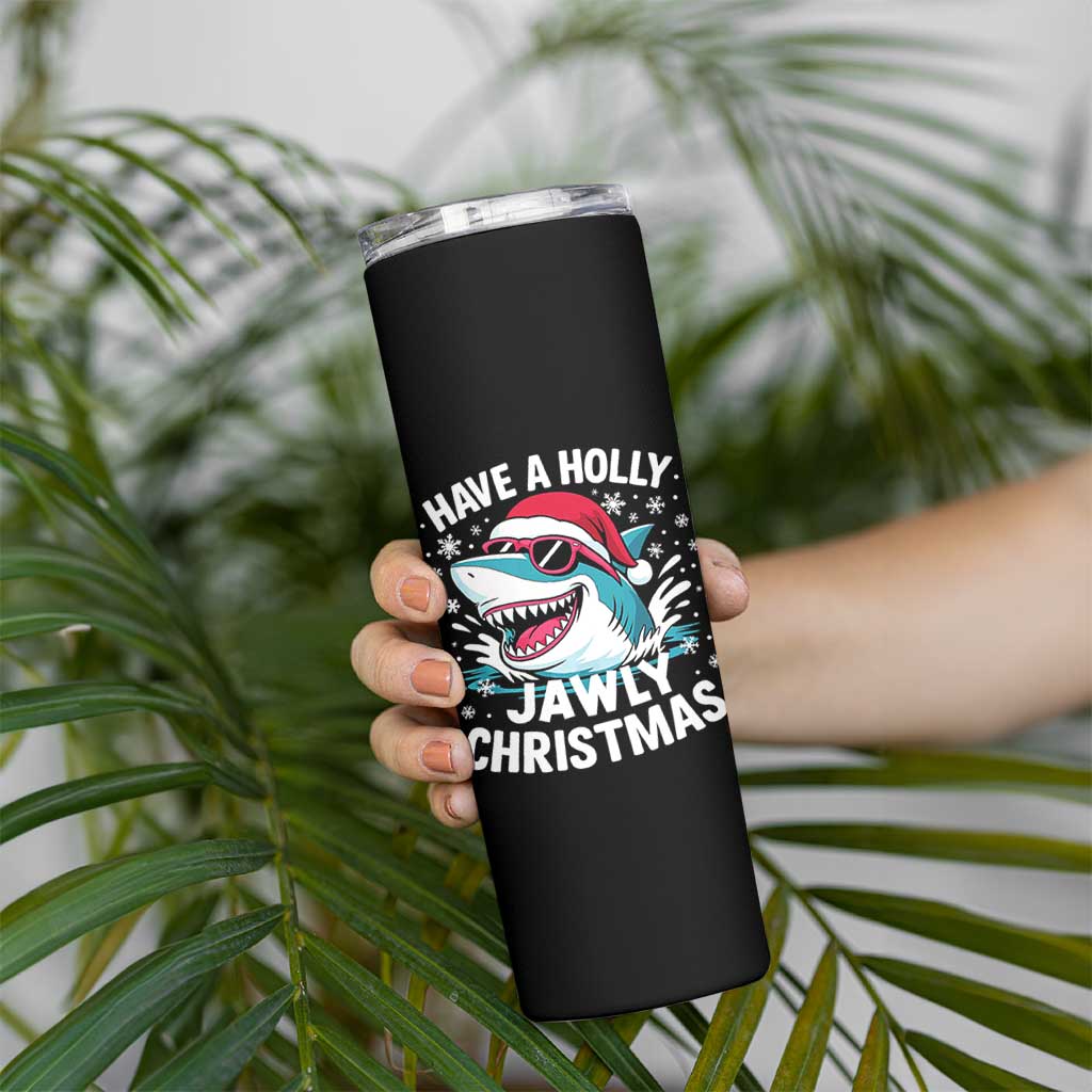 Funny Xmas Shark Skinny Tumbler Have A Holly Jawly Christmas Santa Hat - Wonder Print Shop