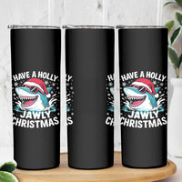 Funny Xmas Shark Skinny Tumbler Have A Holly Jawly Christmas Santa Hat - Wonder Print Shop