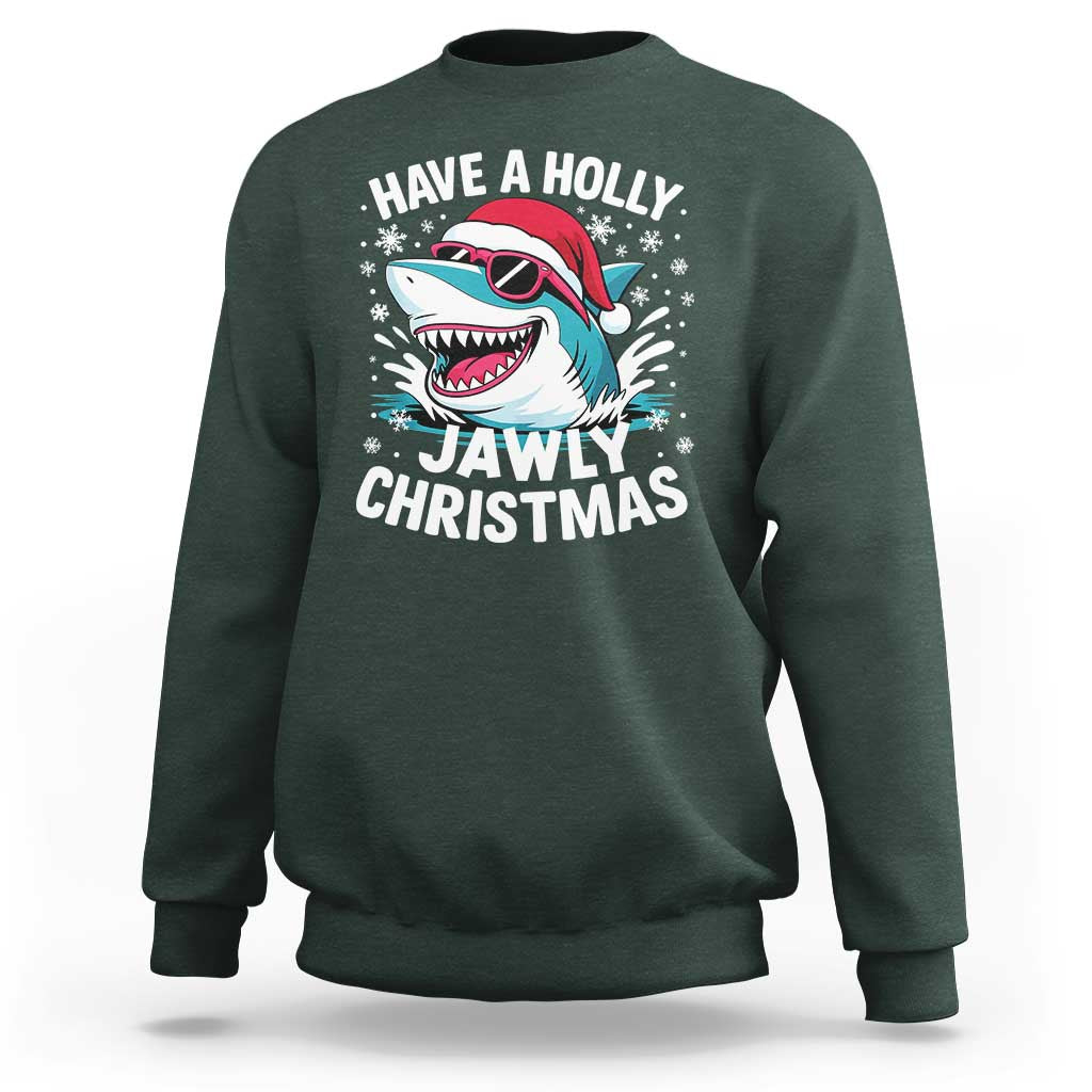 Funny Xmas Shark Sweatshirt Have A Holly Jawly Christmas Santa Hat - Wonder Print Shop