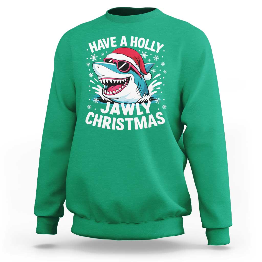 Funny Xmas Shark Sweatshirt Have A Holly Jawly Christmas Santa Hat - Wonder Print Shop