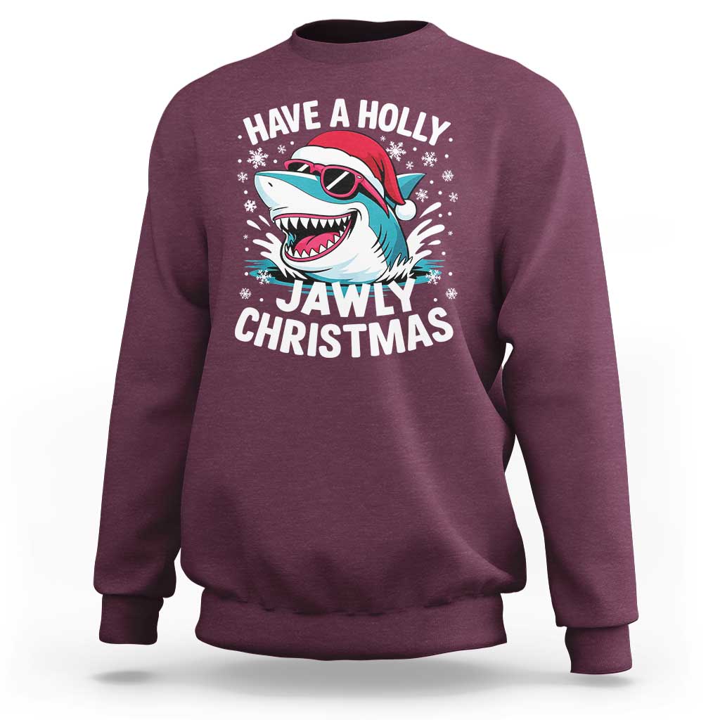 Funny Xmas Shark Sweatshirt Have A Holly Jawly Christmas Santa Hat - Wonder Print Shop
