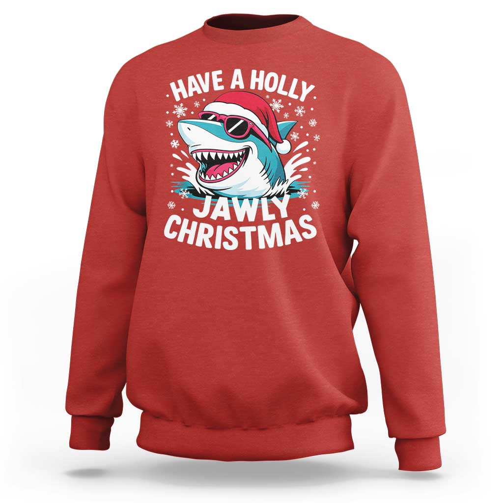 Funny Xmas Shark Sweatshirt Have A Holly Jawly Christmas Santa Hat - Wonder Print Shop