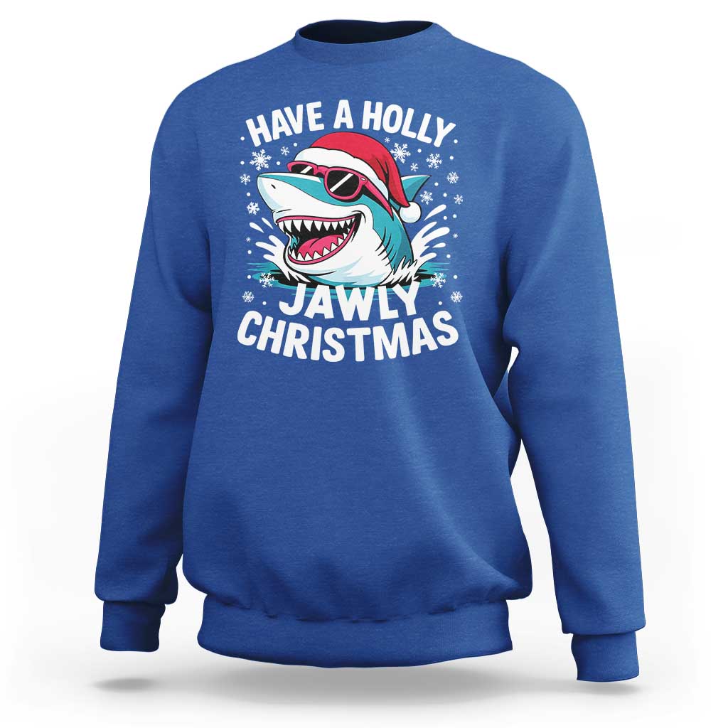 Funny Xmas Shark Sweatshirt Have A Holly Jawly Christmas Santa Hat - Wonder Print Shop