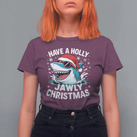 Funny Xmas Shark T Shirt For Women Have A Holly Jawly Christmas Santa Hat - Wonder Print Shop