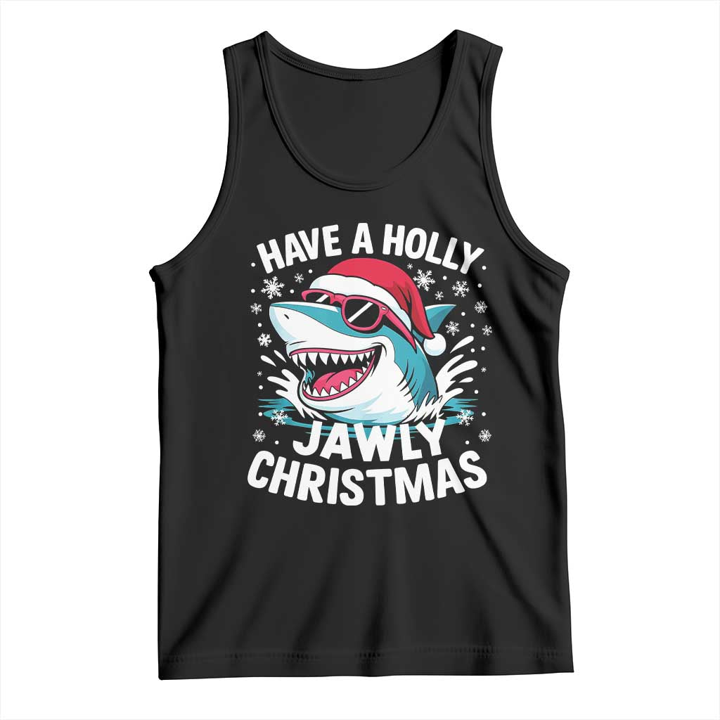 Funny Xmas Shark Tank Top Have A Holly Jawly Christmas Santa Hat - Wonder Print Shop