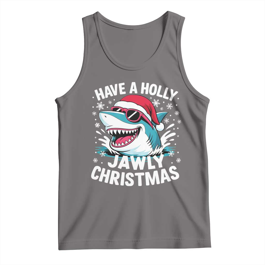 Funny Xmas Shark Tank Top Have A Holly Jawly Christmas Santa Hat - Wonder Print Shop