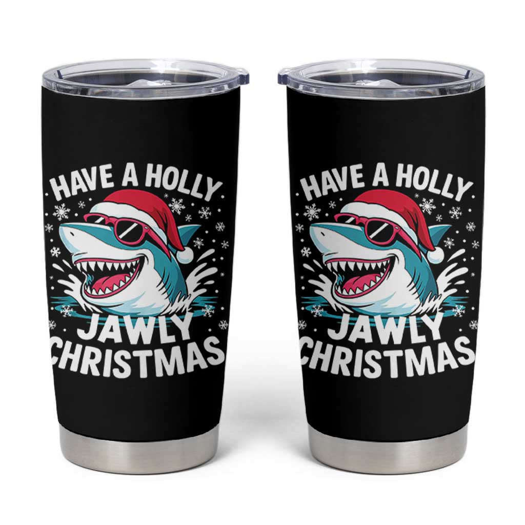 Funny Xmas Shark Tumbler Cup Have A Holly Jawly Christmas Santa Hat - Wonder Print Shop