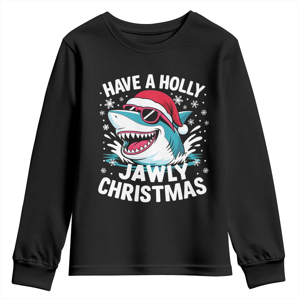 Funny Xmas Shark Youth Sweatshirt Have A Holly Jawly Christmas Santa Hat - Wonder Print Shop