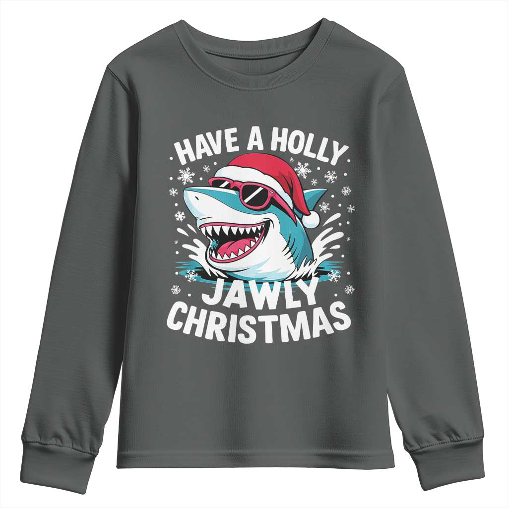 Funny Xmas Shark Youth Sweatshirt Have A Holly Jawly Christmas Santa Hat - Wonder Print Shop