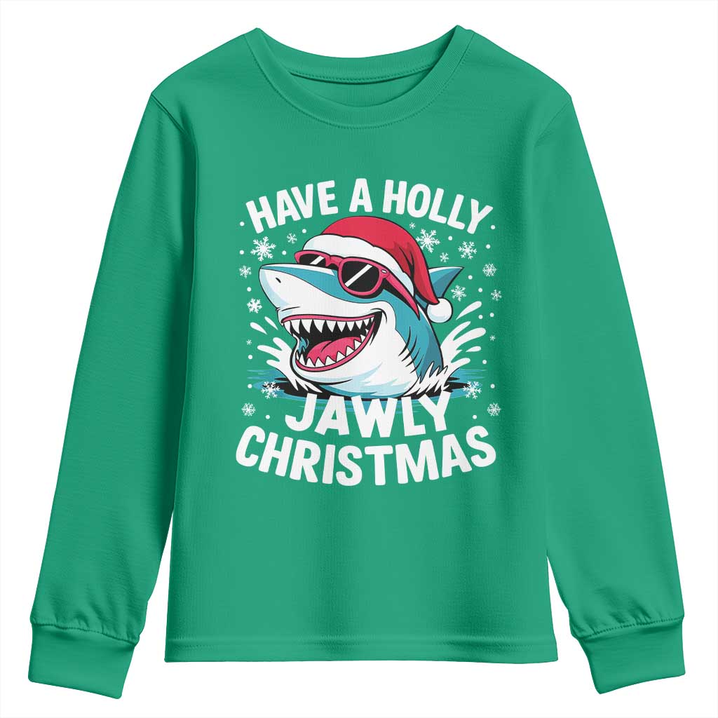 Funny Xmas Shark Youth Sweatshirt Have A Holly Jawly Christmas Santa Hat - Wonder Print Shop