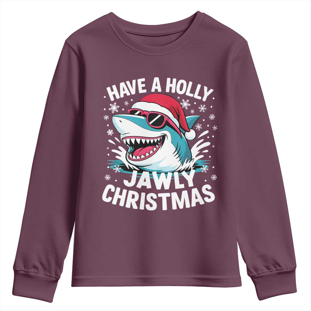 Funny Xmas Shark Youth Sweatshirt Have A Holly Jawly Christmas Santa Hat - Wonder Print Shop
