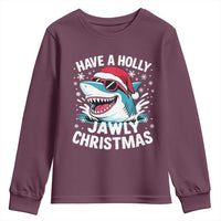 Funny Xmas Shark Youth Sweatshirt Have A Holly Jawly Christmas Santa Hat - Wonder Print Shop