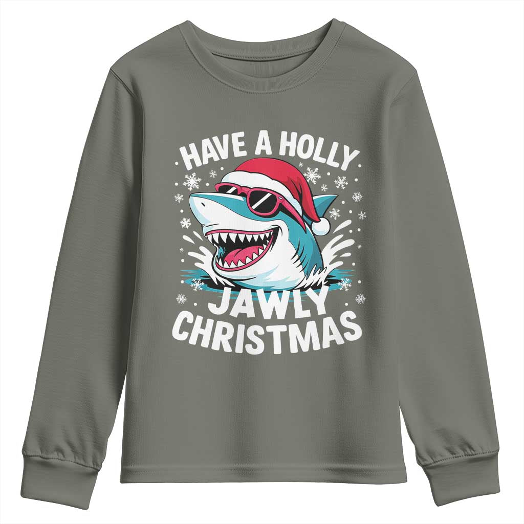 Funny Xmas Shark Youth Sweatshirt Have A Holly Jawly Christmas Santa Hat - Wonder Print Shop