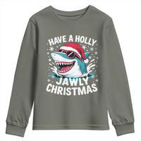 Funny Xmas Shark Youth Sweatshirt Have A Holly Jawly Christmas Santa Hat - Wonder Print Shop