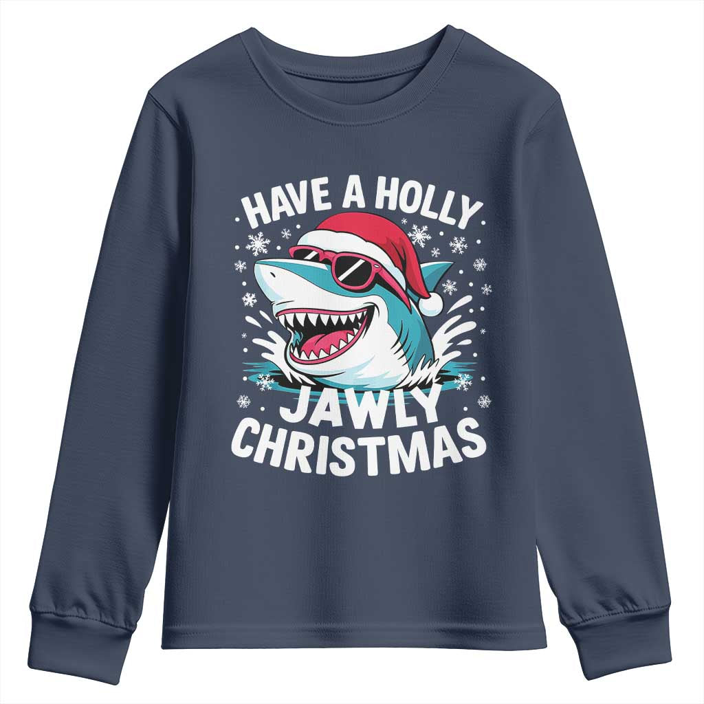 Funny Xmas Shark Youth Sweatshirt Have A Holly Jawly Christmas Santa Hat - Wonder Print Shop