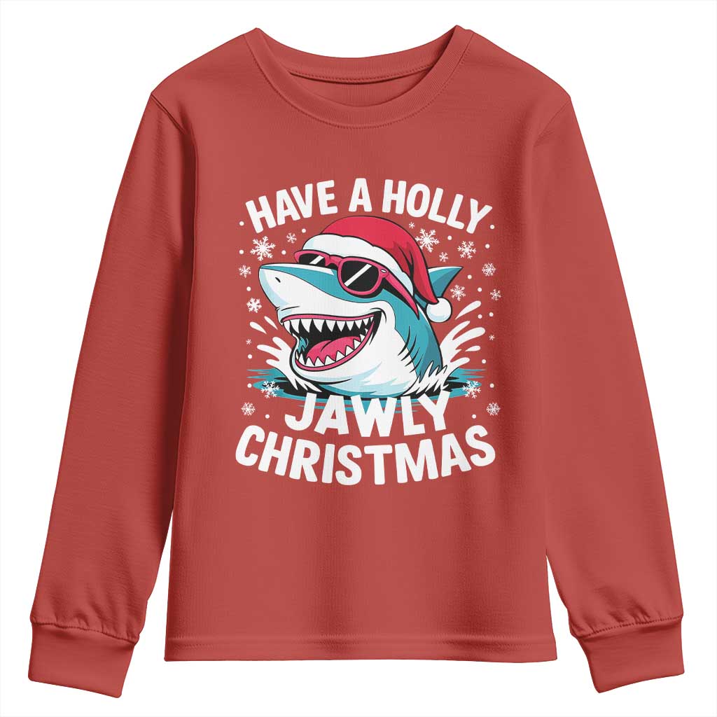 Funny Xmas Shark Youth Sweatshirt Have A Holly Jawly Christmas Santa Hat - Wonder Print Shop