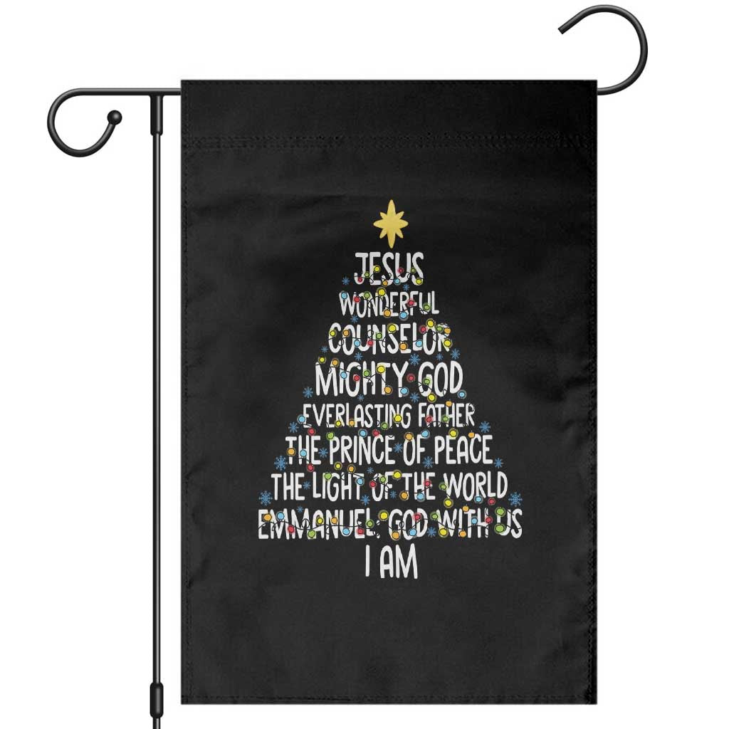 Christian Christmas Garden Flag Jesus Wonderful Counselor Mighty God Xmas Tree - Wonder Print Shop