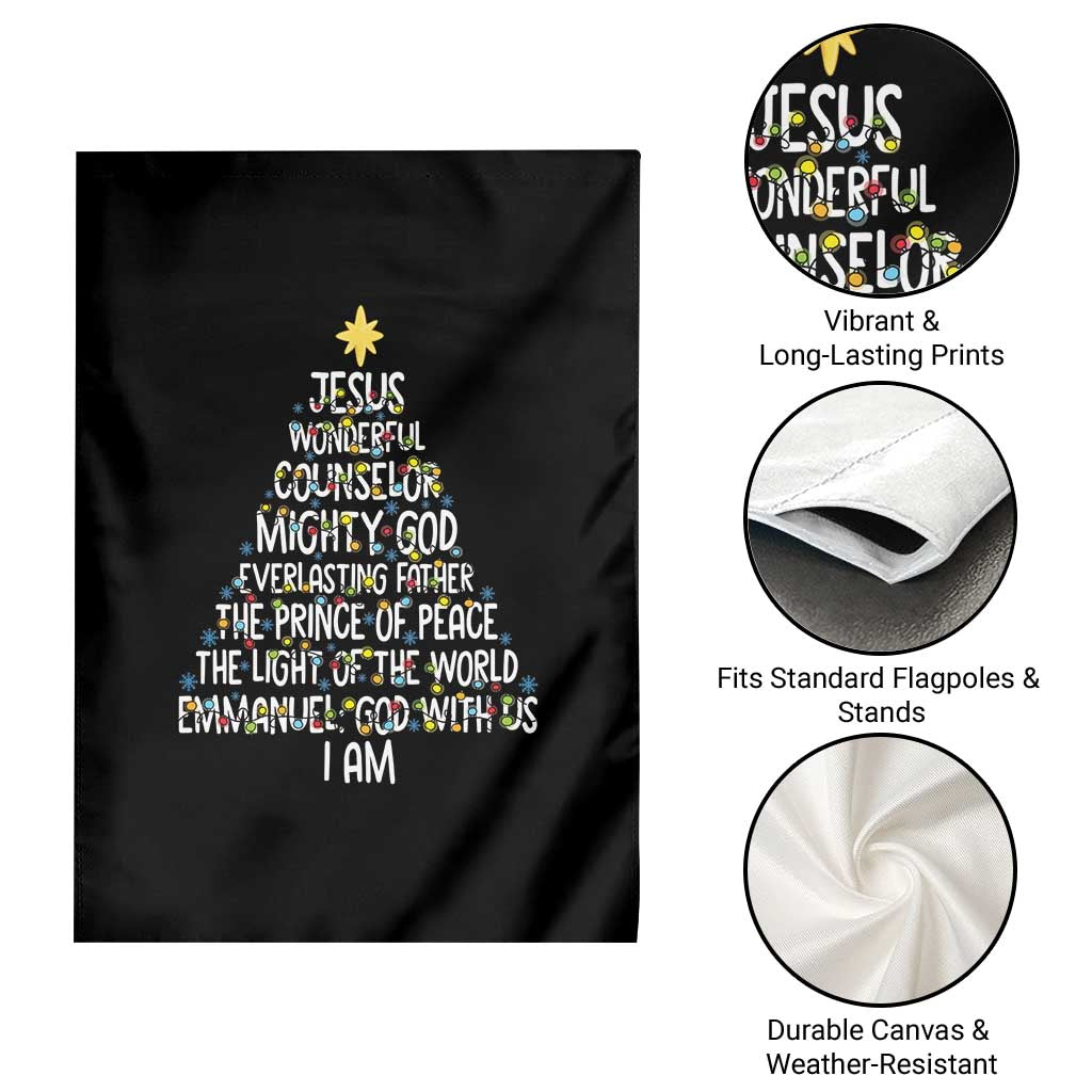 Christian Christmas Garden Flag Jesus Wonderful Counselor Mighty God Xmas Tree - Wonder Print Shop