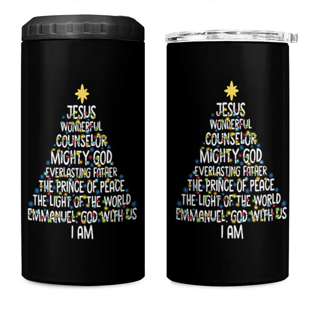 Christian Christmas 4 in 1 Can Cooler Tumbler Jesus Wonderful Counselor Mighty God Xmas Tree - Wonder Print Shop