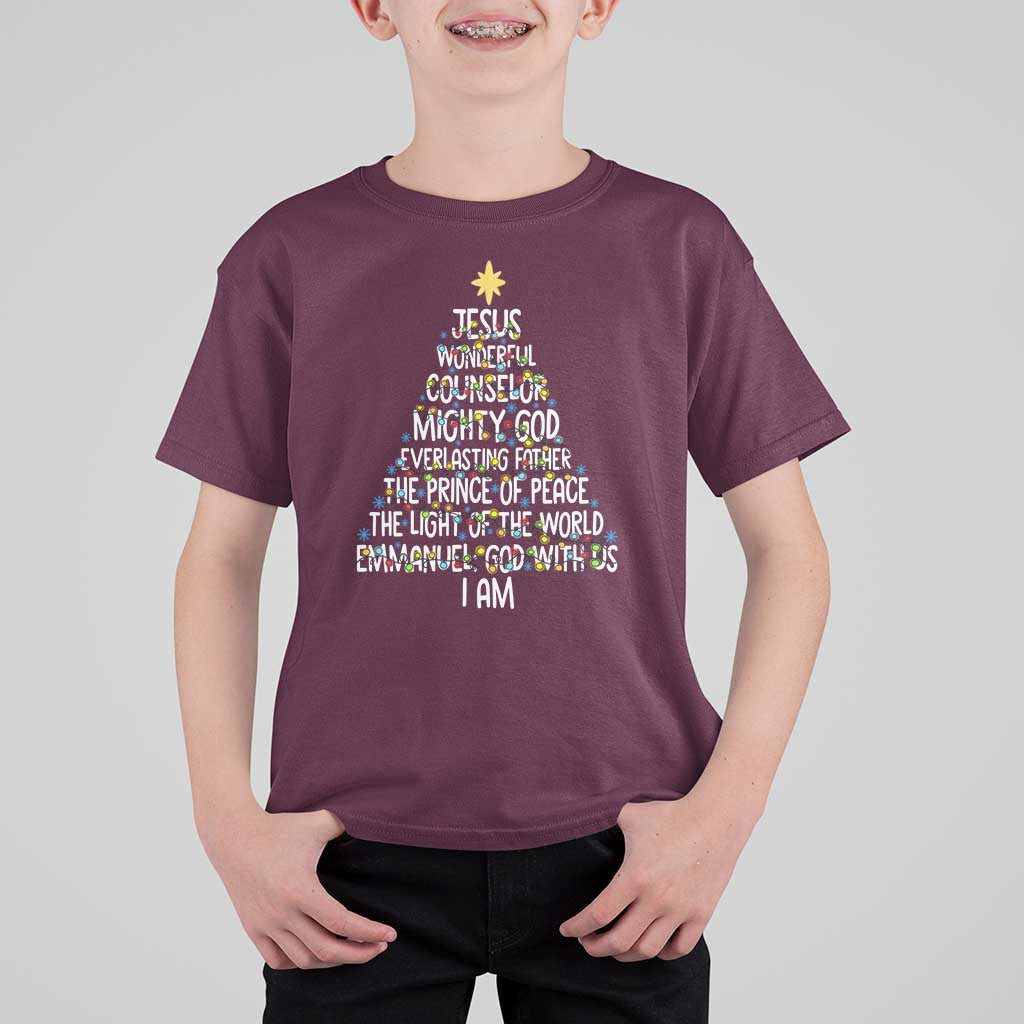 Christian Christmas T Shirt For Kid Jesus Wonderful Counselor Mighty God Xmas Tree - Wonder Print Shop