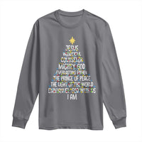 Christian Christmas Long Sleeve Shirt Jesus Wonderful Counselor Mighty God Xmas Tree - Wonder Print Shop