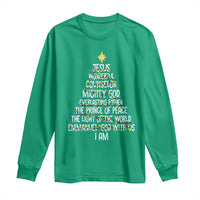 Christian Christmas Long Sleeve Shirt Jesus Wonderful Counselor Mighty God Xmas Tree - Wonder Print Shop