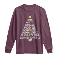 Christian Christmas Long Sleeve Shirt Jesus Wonderful Counselor Mighty God Xmas Tree - Wonder Print Shop