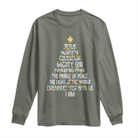 Christian Christmas Long Sleeve Shirt Jesus Wonderful Counselor Mighty God Xmas Tree - Wonder Print Shop