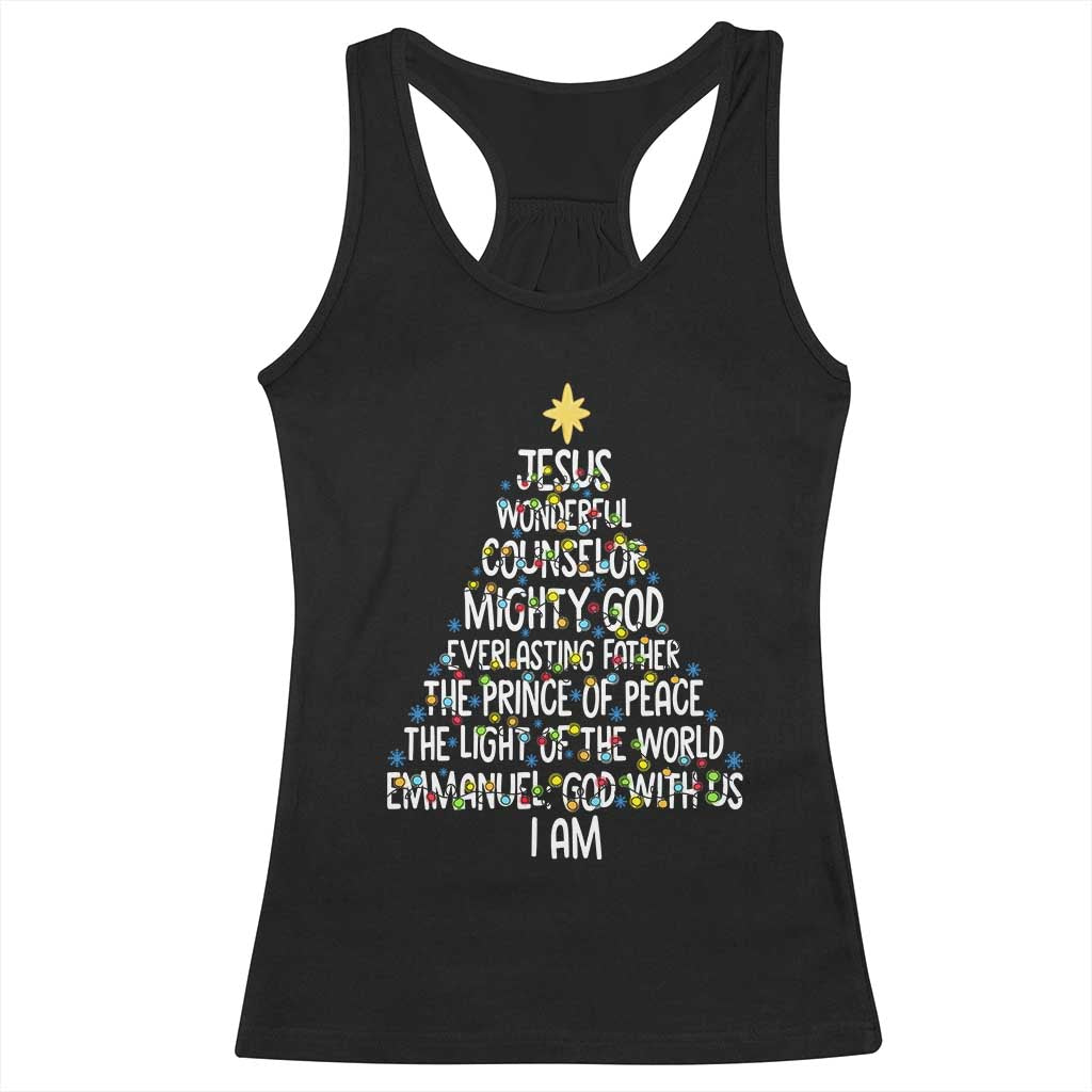 Christian Christmas Racerback Tank Top Jesus Wonderful Counselor Mighty God Xmas Tree - Wonder Print Shop