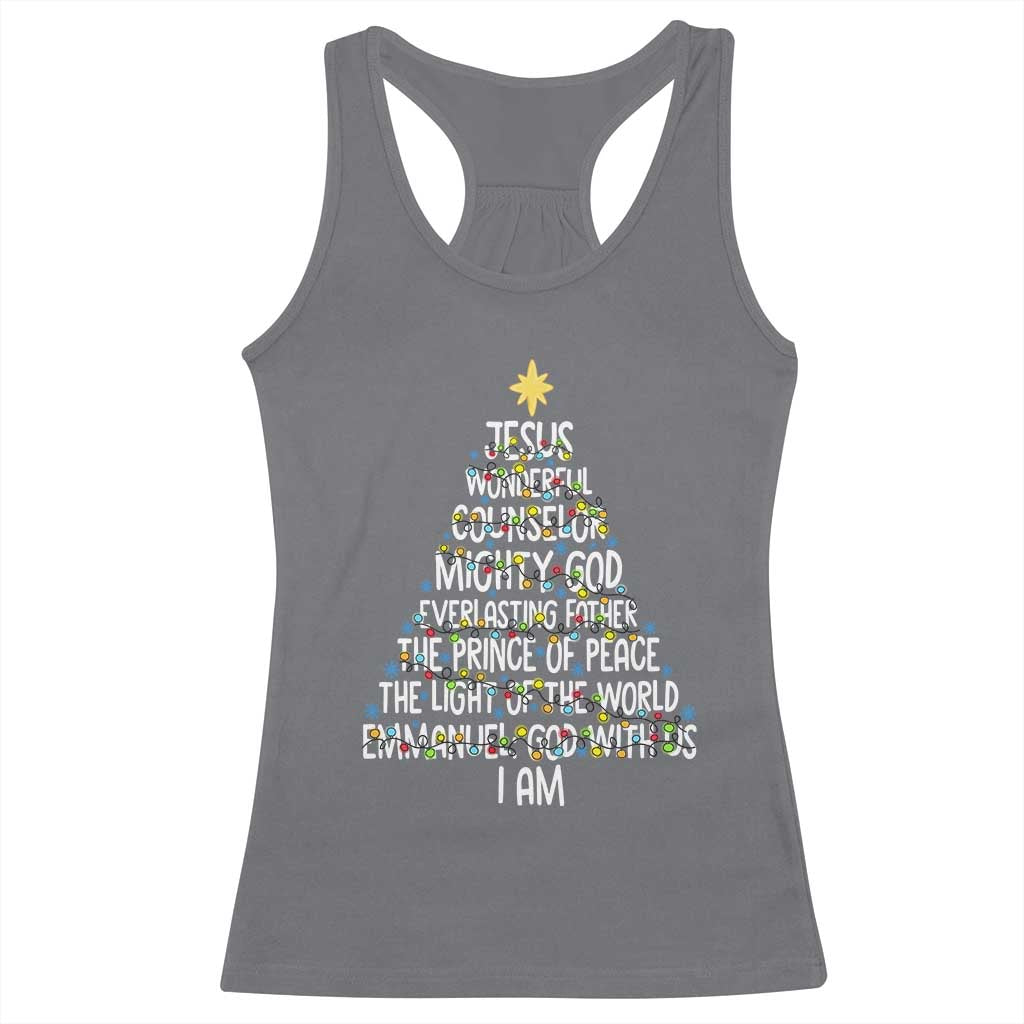 Christian Christmas Racerback Tank Top Jesus Wonderful Counselor Mighty God Xmas Tree - Wonder Print Shop