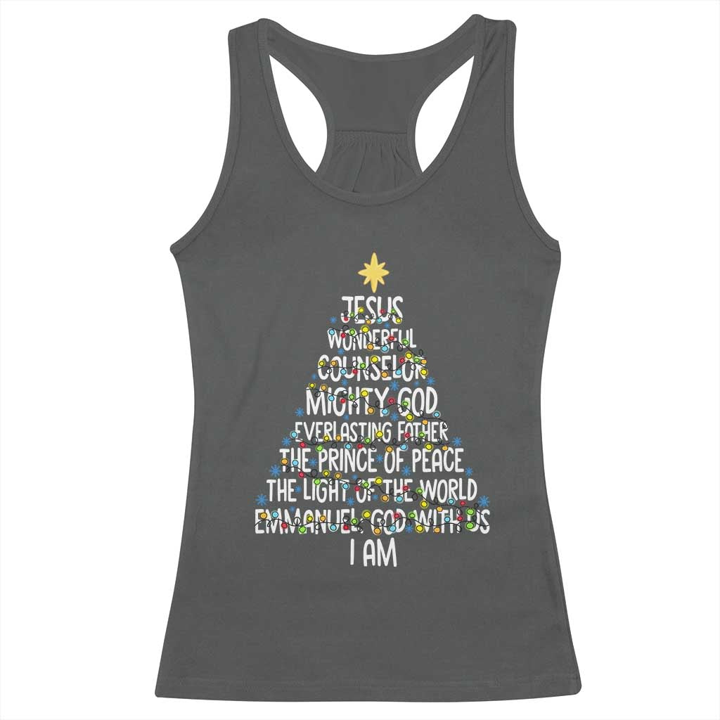 Christian Christmas Racerback Tank Top Jesus Wonderful Counselor Mighty God Xmas Tree - Wonder Print Shop