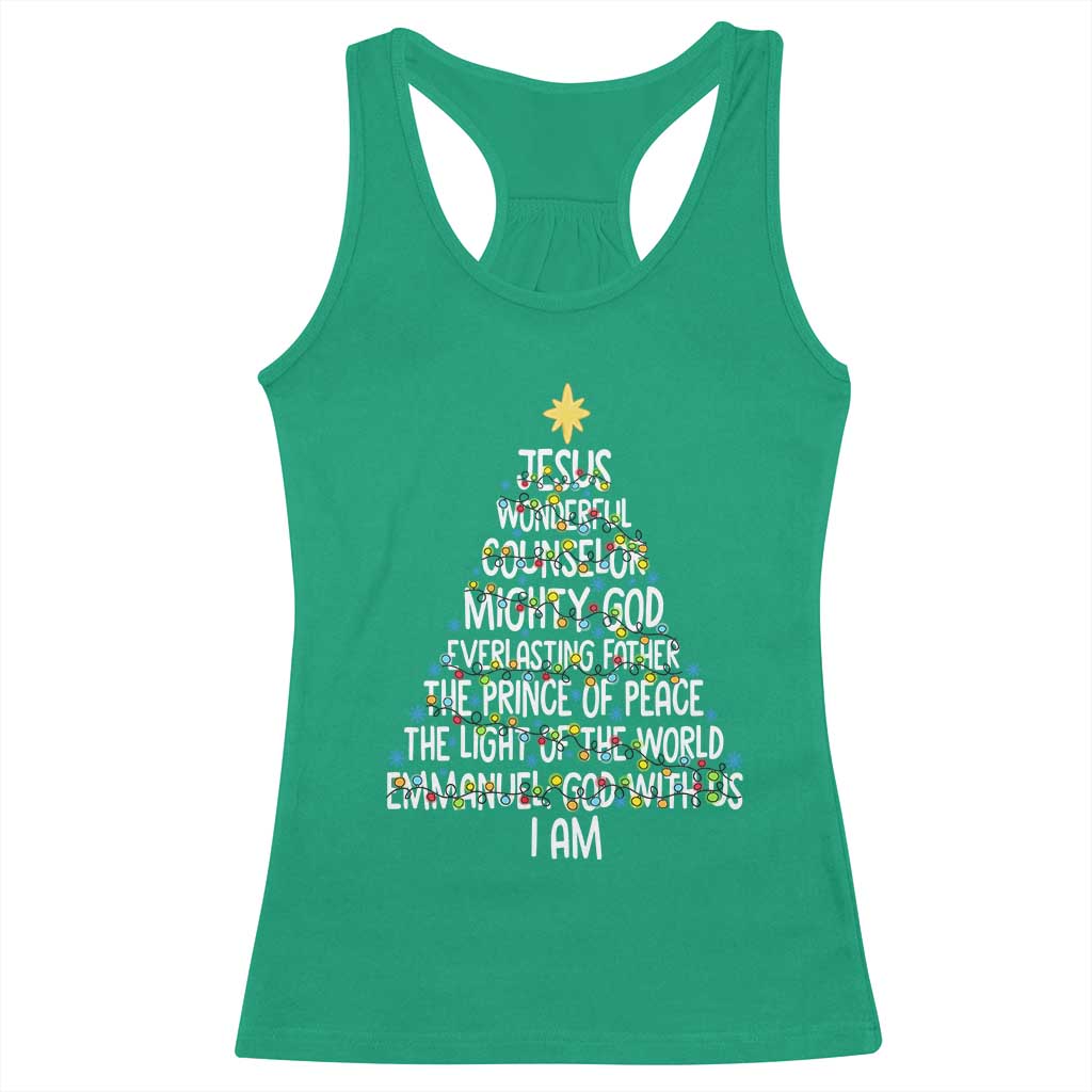 Christian Christmas Racerback Tank Top Jesus Wonderful Counselor Mighty God Xmas Tree - Wonder Print Shop