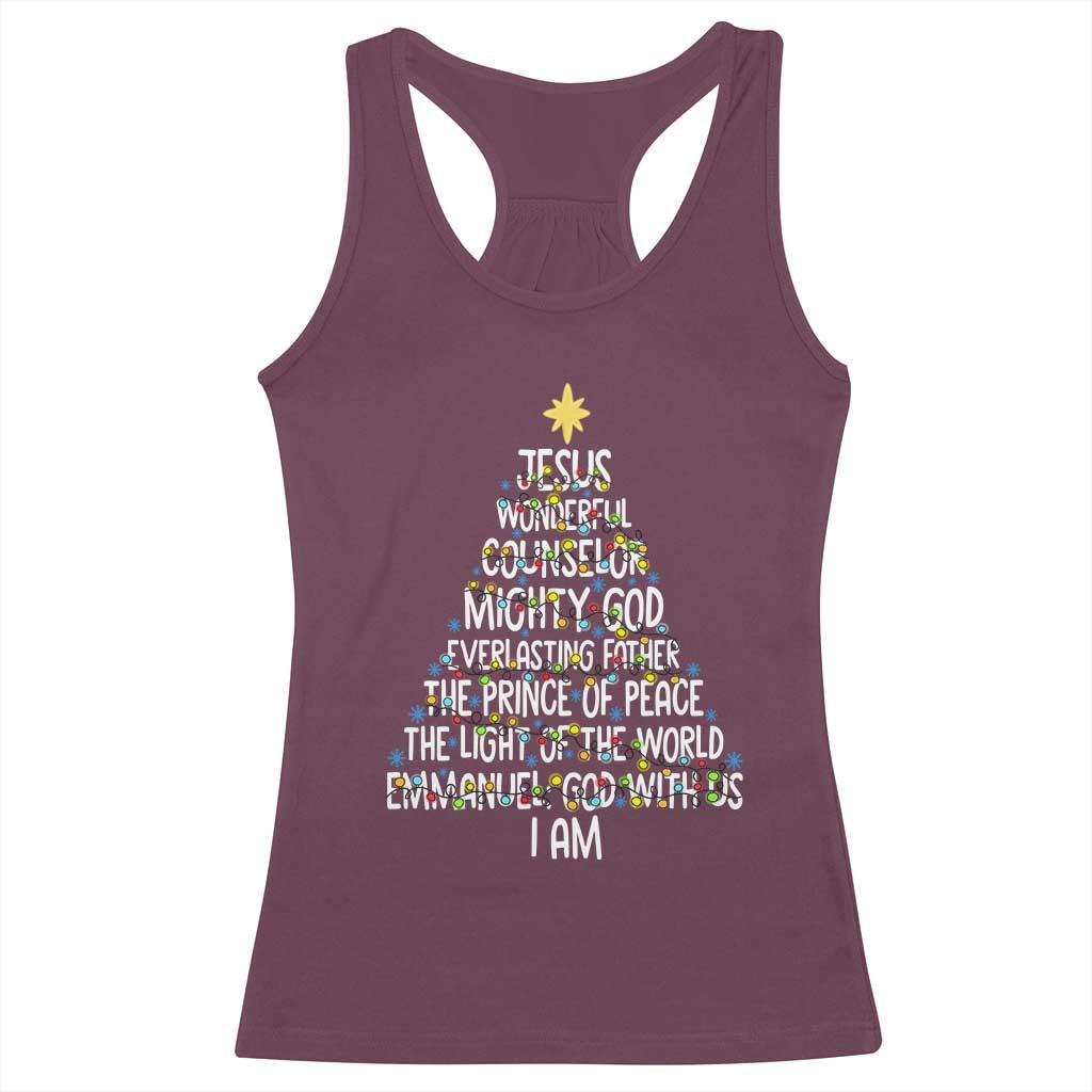 Christian Christmas Racerback Tank Top Jesus Wonderful Counselor Mighty God Xmas Tree - Wonder Print Shop