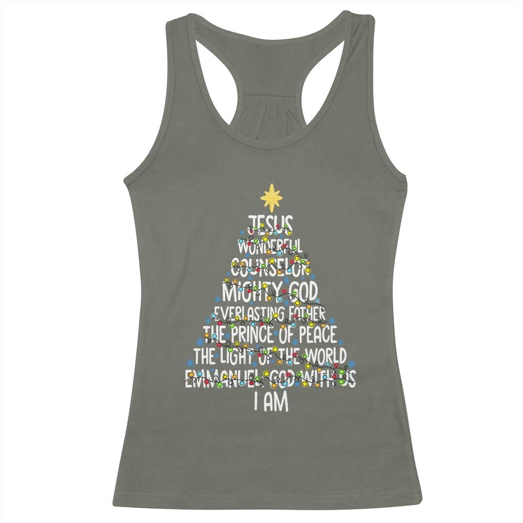 Christian Christmas Racerback Tank Top Jesus Wonderful Counselor Mighty God Xmas Tree - Wonder Print Shop