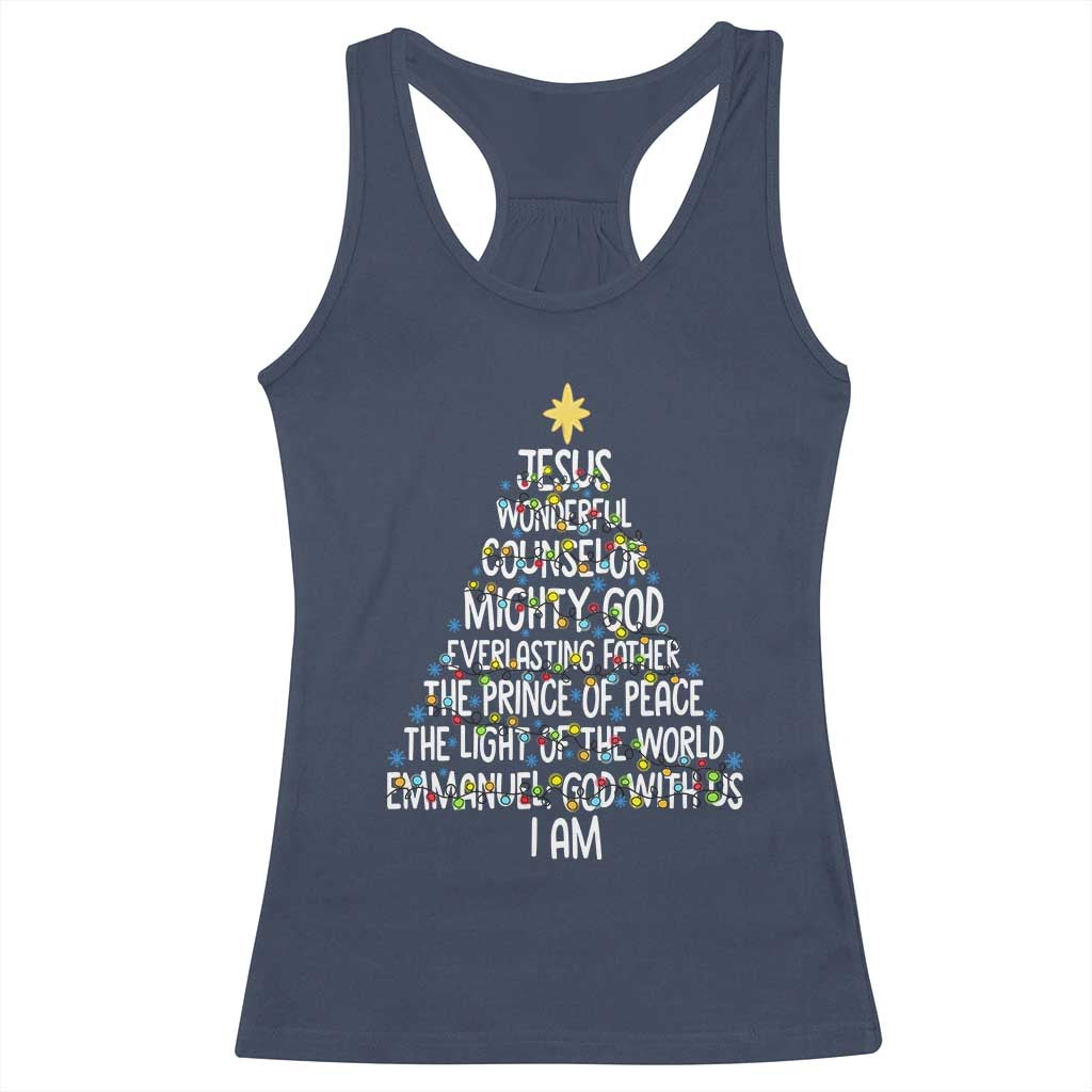 Christian Christmas Racerback Tank Top Jesus Wonderful Counselor Mighty God Xmas Tree - Wonder Print Shop