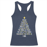 Christian Christmas Racerback Tank Top Jesus Wonderful Counselor Mighty God Xmas Tree - Wonder Print Shop