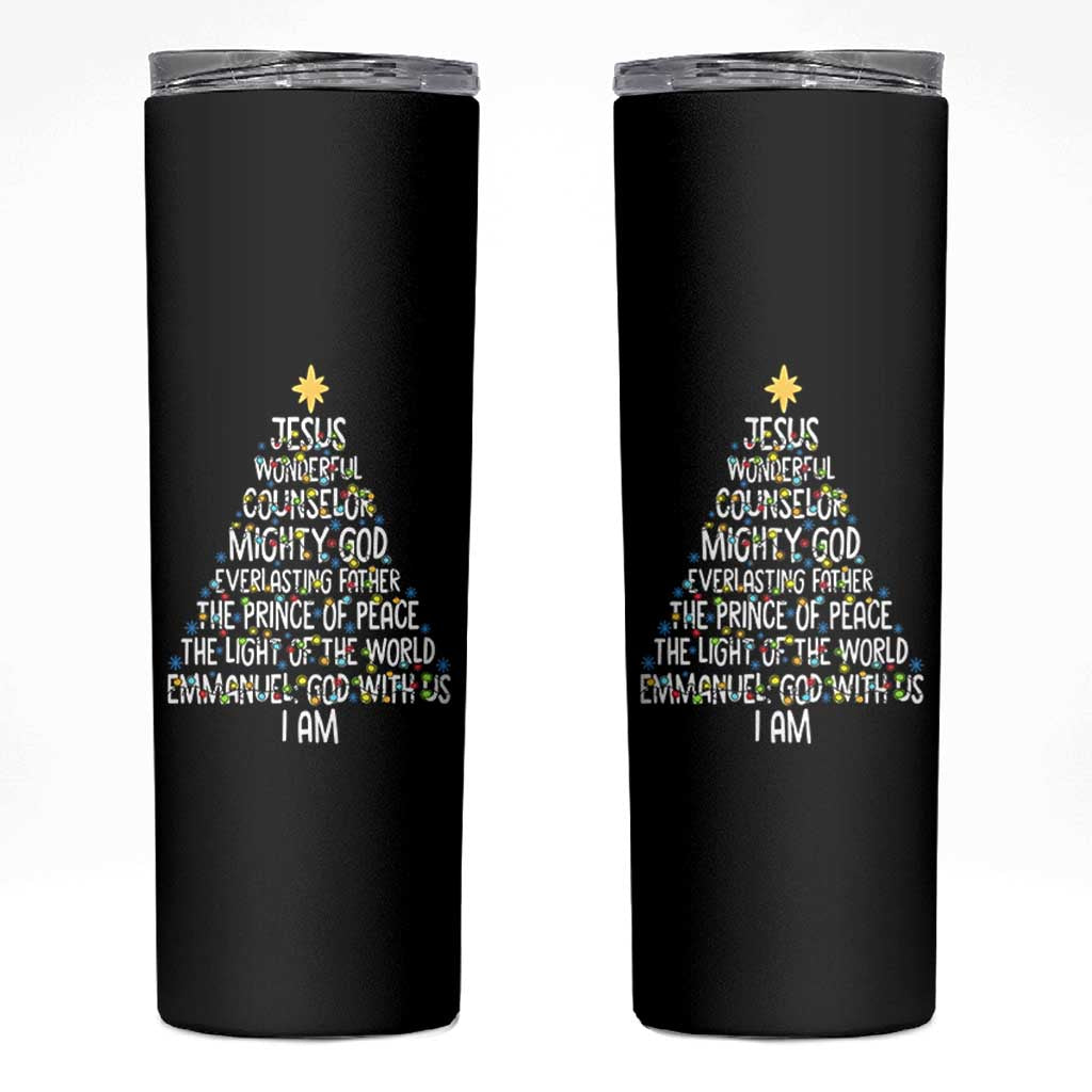 Christian Christmas Skinny Tumbler Jesus Wonderful Counselor Mighty God Xmas Tree - Wonder Print Shop