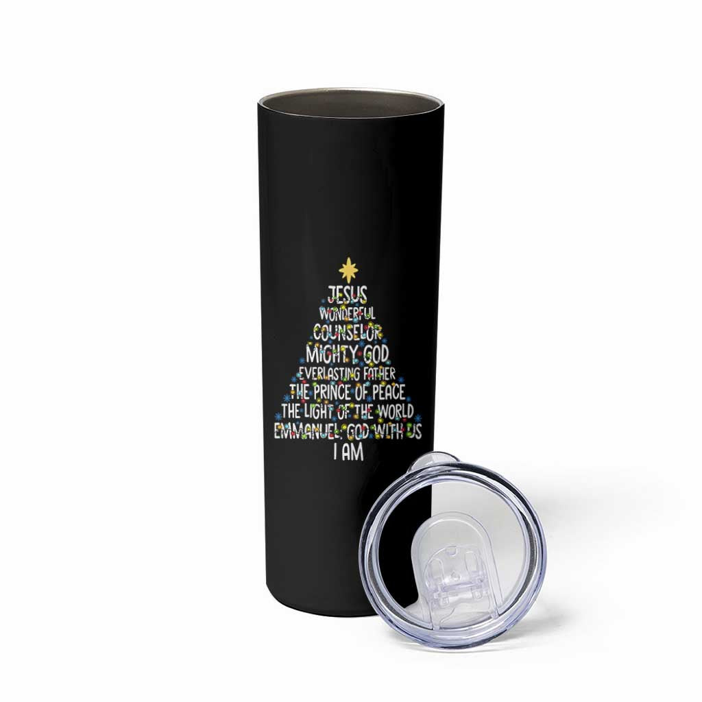 Christian Christmas Skinny Tumbler Jesus Wonderful Counselor Mighty God Xmas Tree - Wonder Print Shop