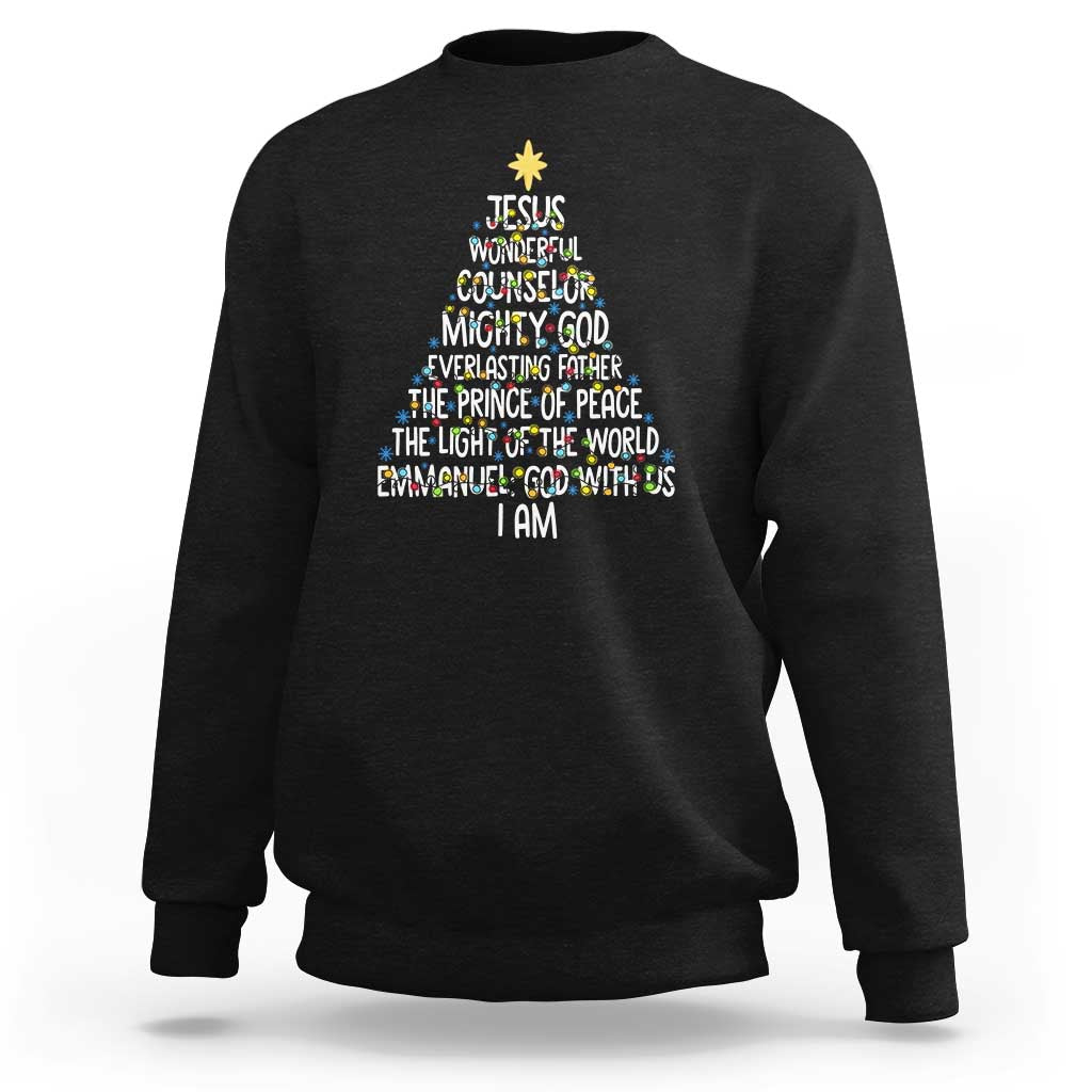 Christian Christmas Sweatshirt Jesus Wonderful Counselor Mighty God Xmas Tree - Wonder Print Shop