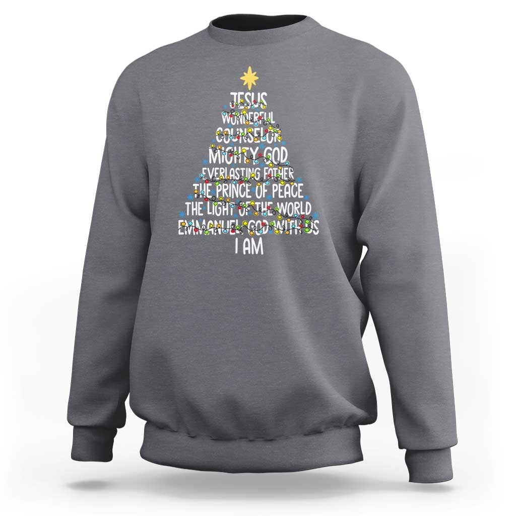 Christian Christmas Sweatshirt Jesus Wonderful Counselor Mighty God Xmas Tree - Wonder Print Shop