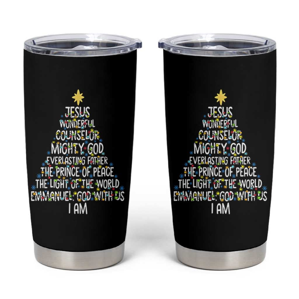 Christian Christmas Tumbler Cup Jesus Wonderful Counselor Mighty God Xmas Tree - Wonder Print Shop