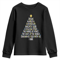 Christian Christmas Youth Sweatshirt Jesus Wonderful Counselor Mighty God Xmas Tree - Wonder Print Shop
