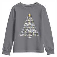 Christian Christmas Youth Sweatshirt Jesus Wonderful Counselor Mighty God Xmas Tree - Wonder Print Shop