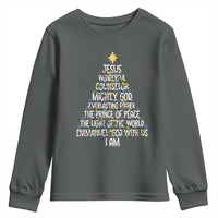 Christian Christmas Youth Sweatshirt Jesus Wonderful Counselor Mighty God Xmas Tree - Wonder Print Shop